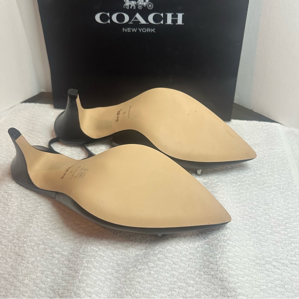 NWOT Coach Black sling back Heels with Silver Chain Accent - Picture 7 of 13